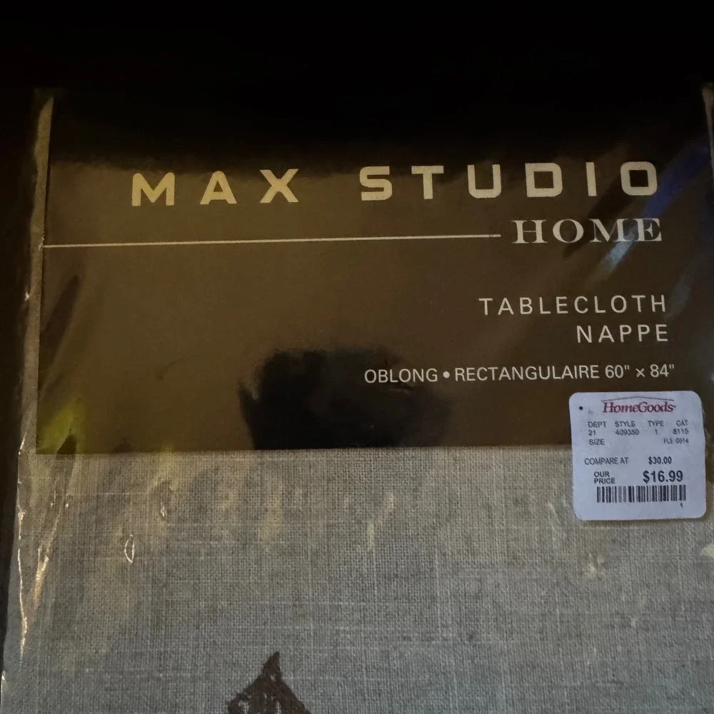 Max Studio Home Tablecloth 60x84 Oblong Linen Blend Brown Leaf Print Neutral NEW